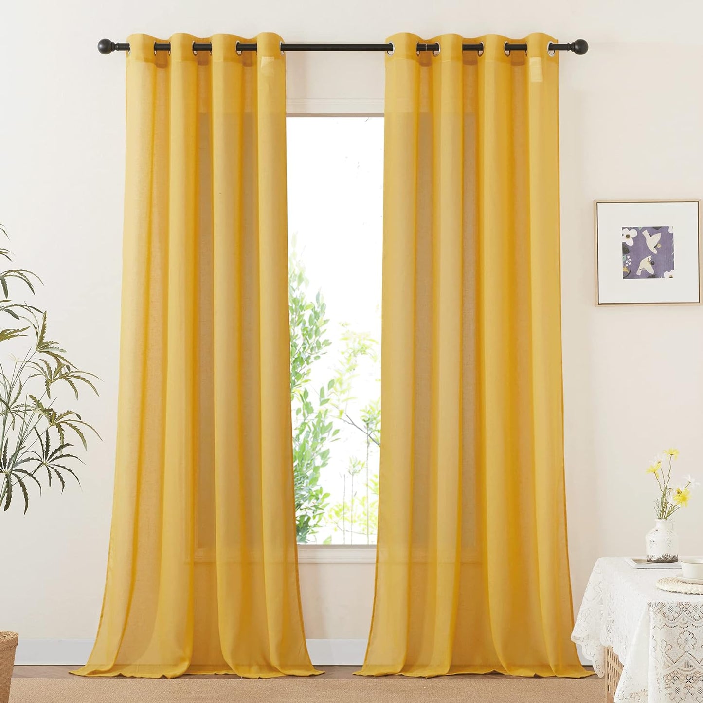 NICETOWN Citrine Linen Curtains for Elegant Living Spaces