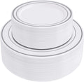 SETUP 100-Piece Silver Trim Plastic Dinnerware Set - Elegant