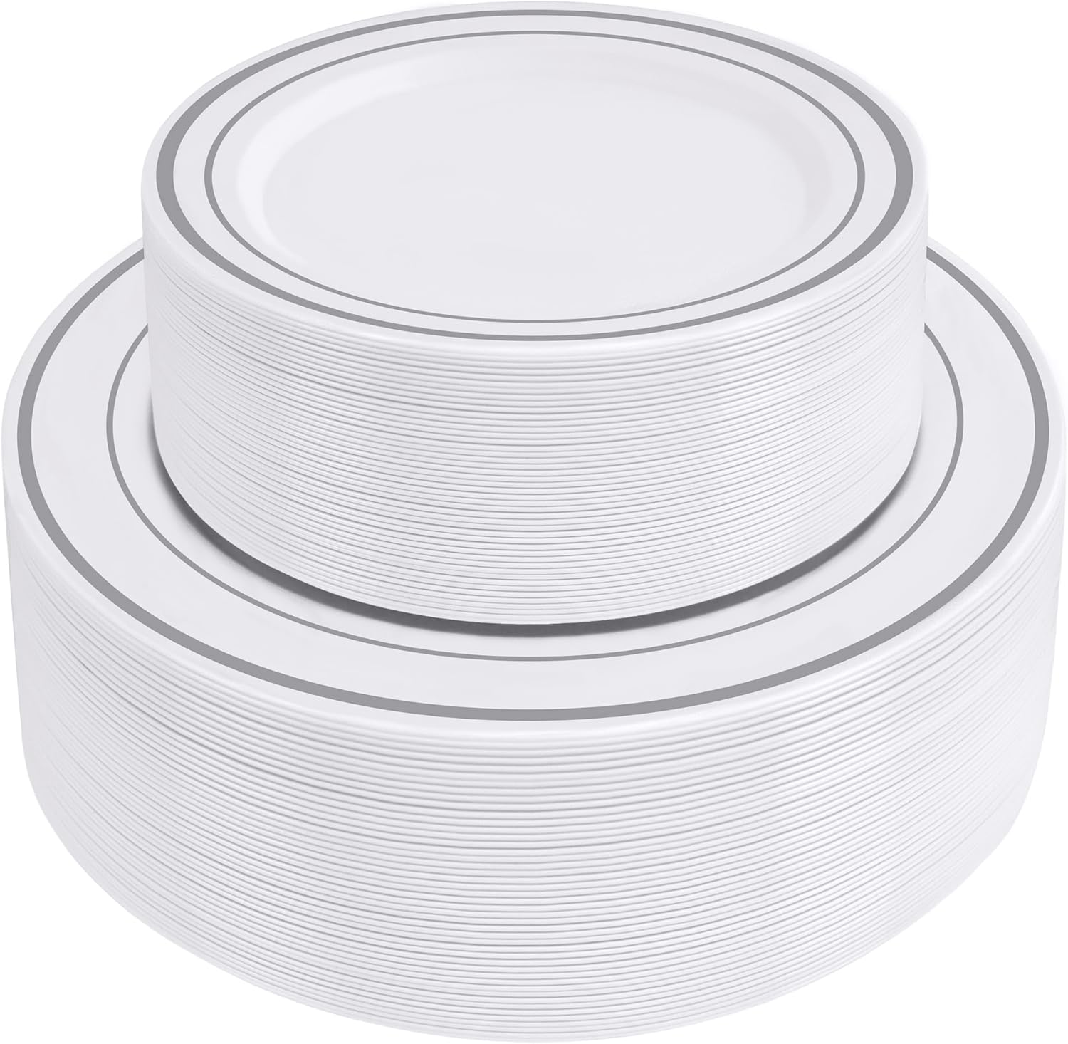 100-Piece Silver Trim Plastic Dinnerware Set for Elegant Events