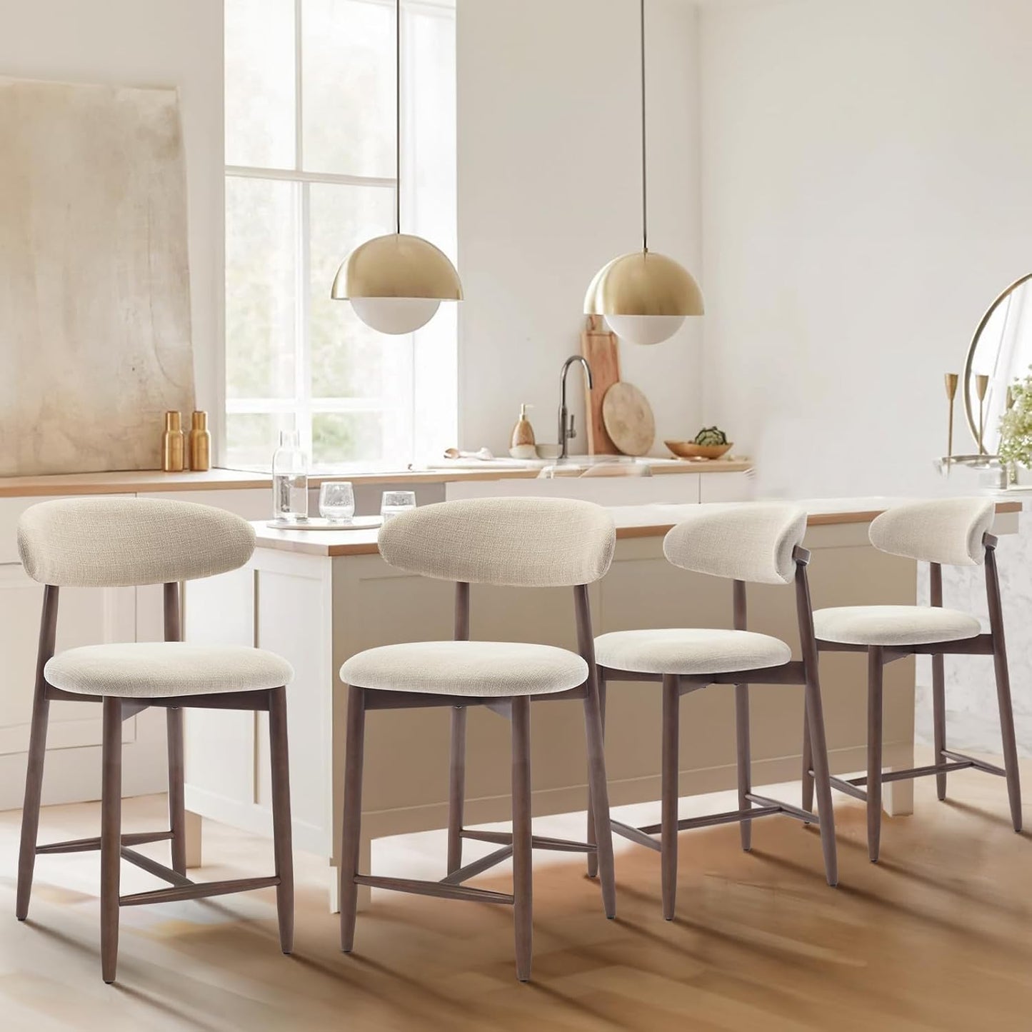 Mid Century Modern Counter Height Bar Stools Set of 4, Beige