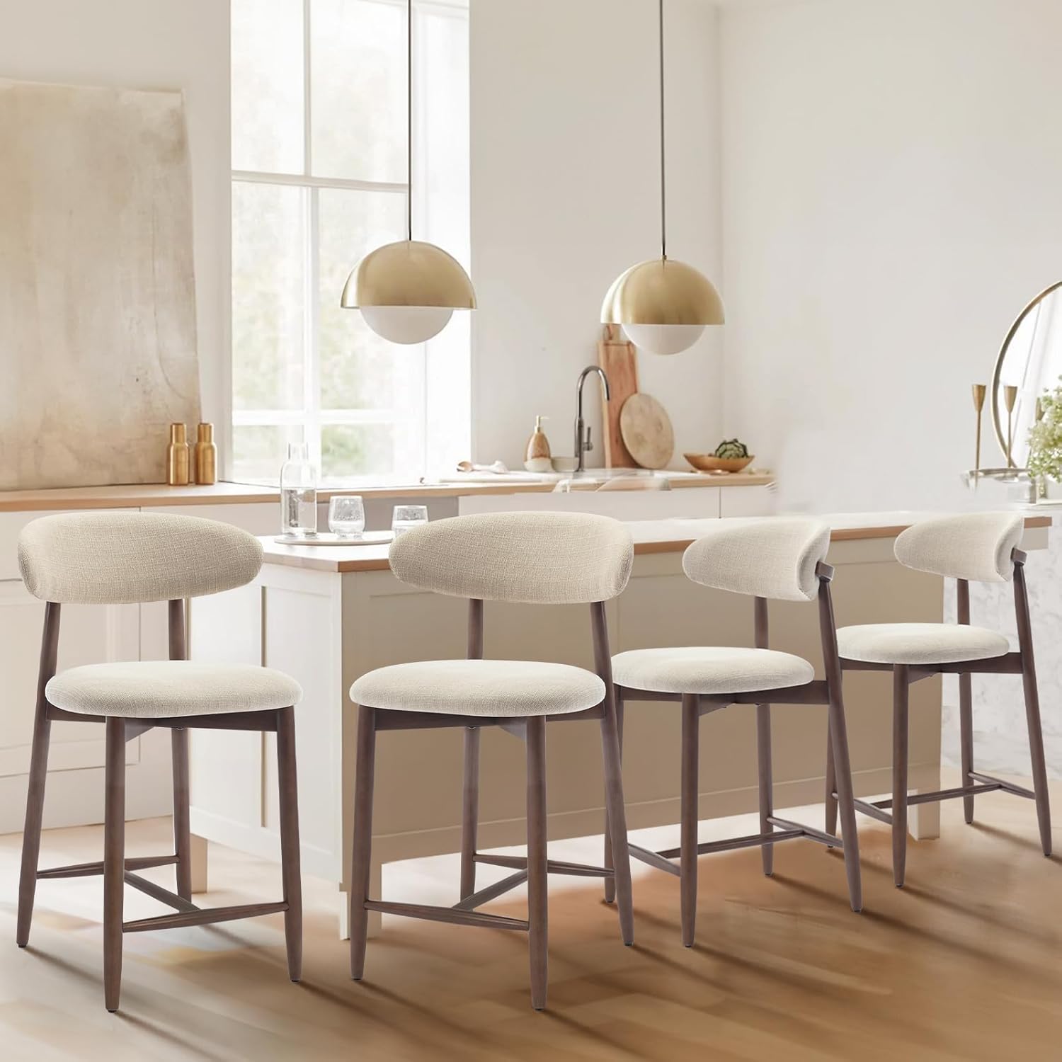 Mid Century Modern Counter Height Bar Stools Set of 4, Beige