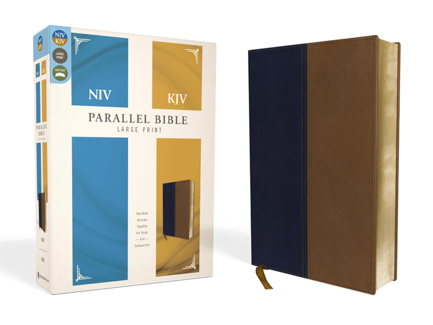 NIV KJV Parallel Bible Large Print Leathersoft Navy Tan Review