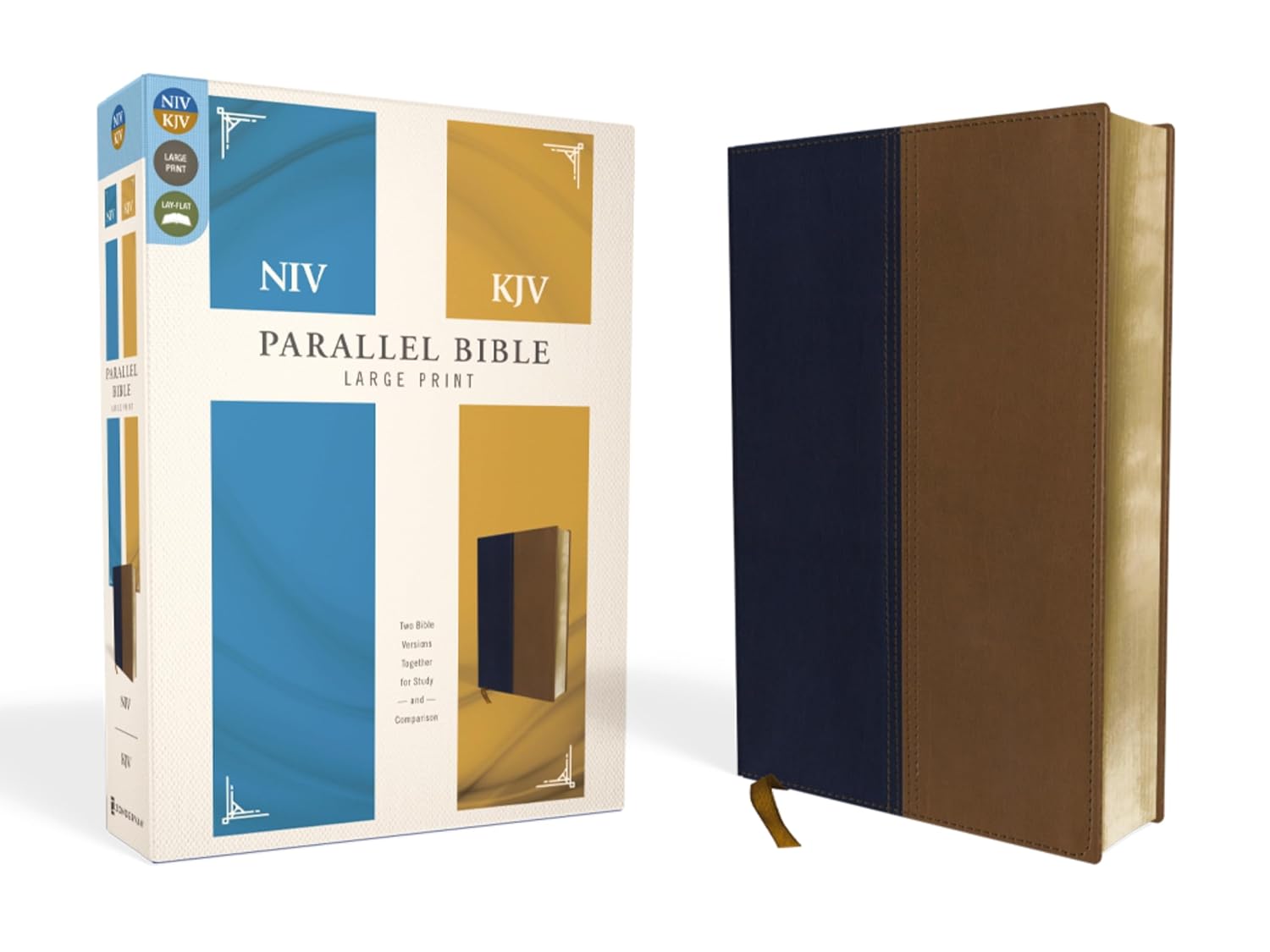 NIV KJV Parallel Bible Large Print Leathersoft Navy Tan Review