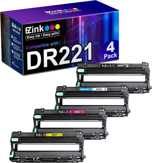Vibrant Colors Set: E-Z Ink Remanufactured DR221 Drum Unit 4 Pack