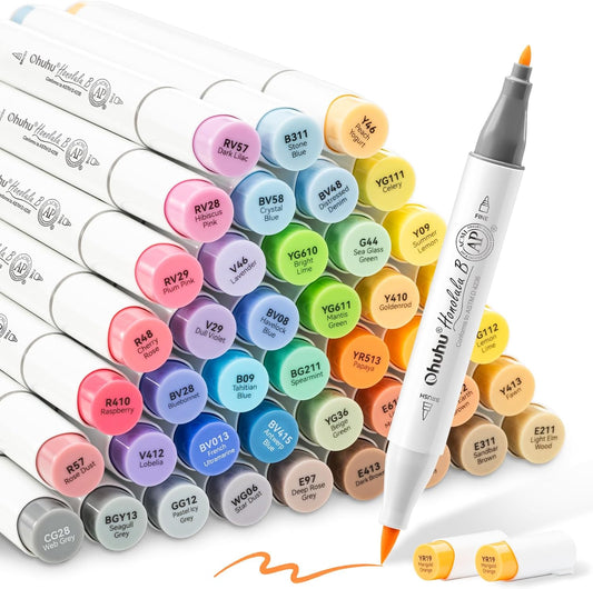 Ohuhu Alcohol Brush Markers Set with 48 Mid-tone Colors