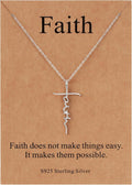 Faith Cross Pendant Necklace for Women - Sterling Silver Religious God