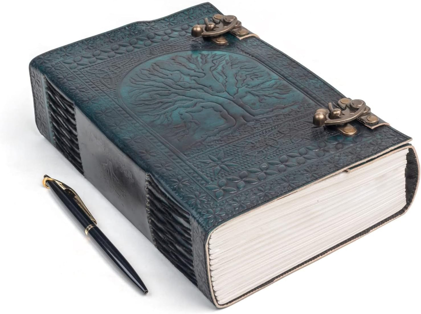 Handmade Large Leather Journal with Tree of Life Design