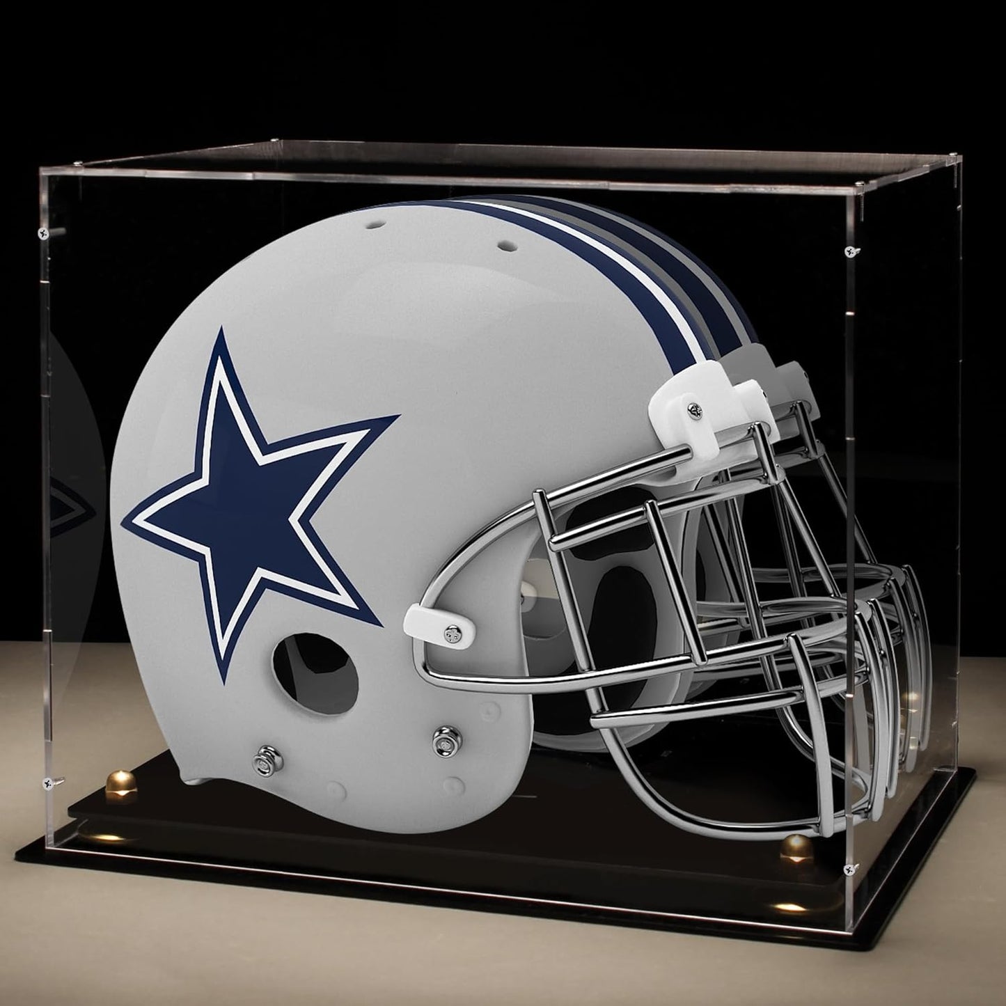 Football Helmet Display Case with Mirror Back and Black Base