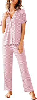 Women Pajama Set Notch Collar Long Pants Short Sleeve - Soft Sleepwear