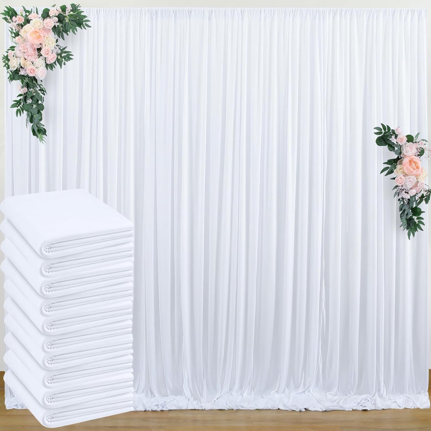 50 ft x 8 ft White Backdrop Curtain Drapes for Events and Parties