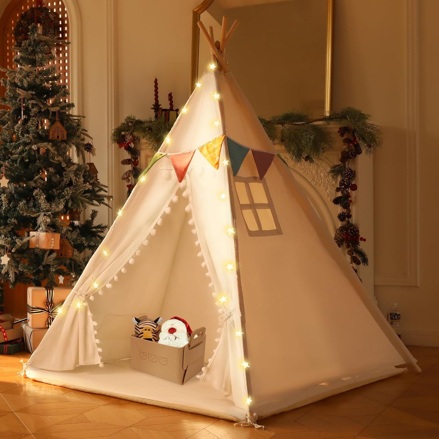 Kids Teepee Tent Set - Spark Imaginations with Star Lights & Flags