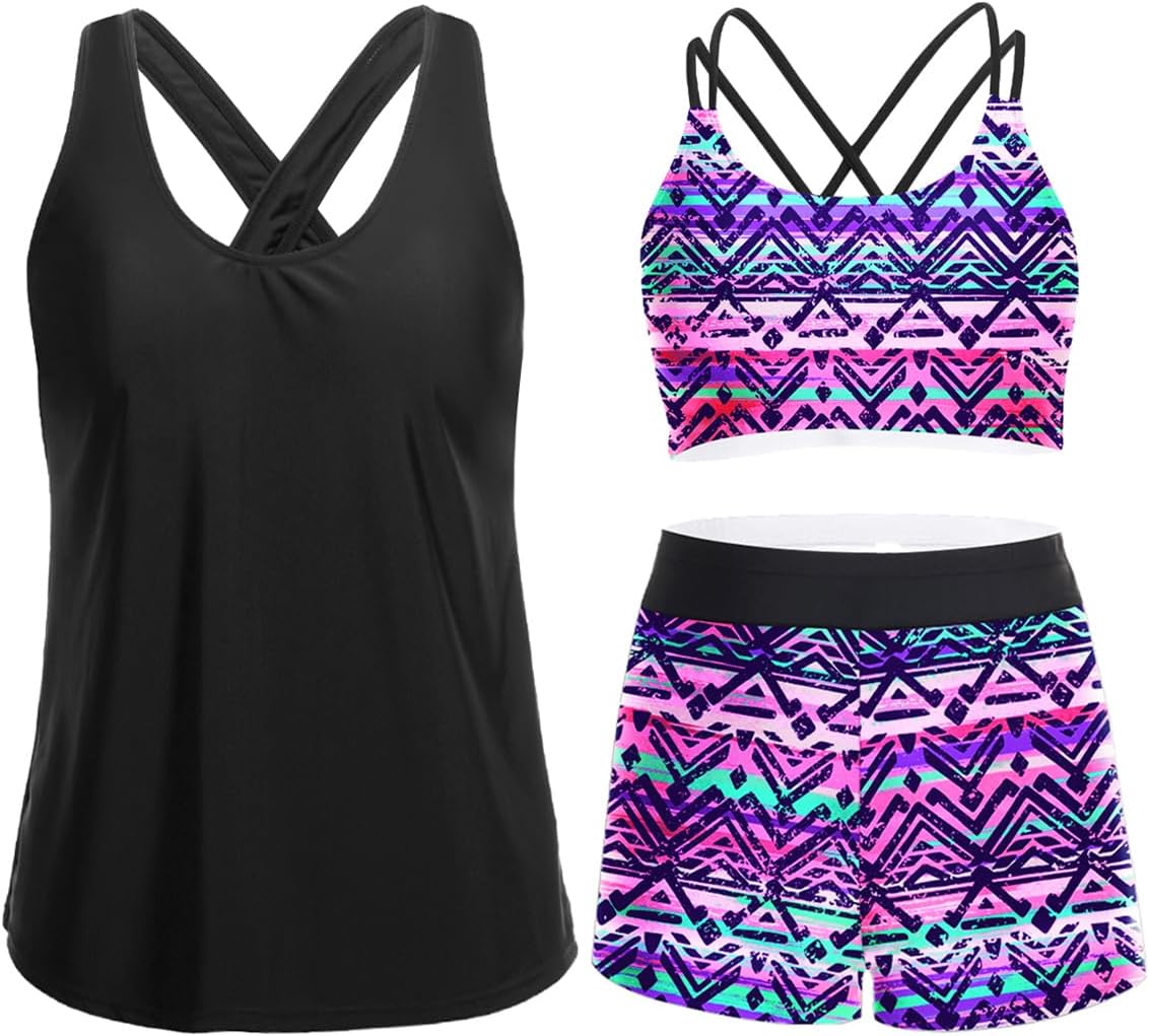 Stylish 3 Piece Tankini Swimsuits for Women with Tummy Control