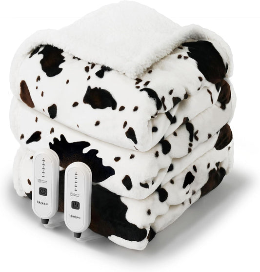 Cow Print Heated Electric Blanket King Size with Dual Control