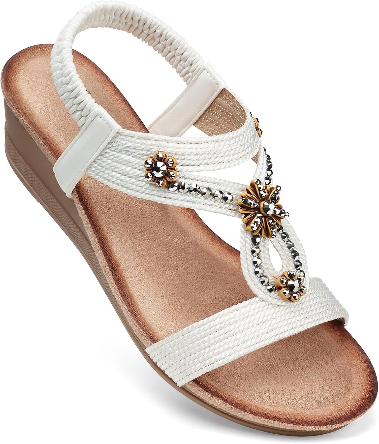 Womens Wedge Sandals with Flower Design for Summer Comfort