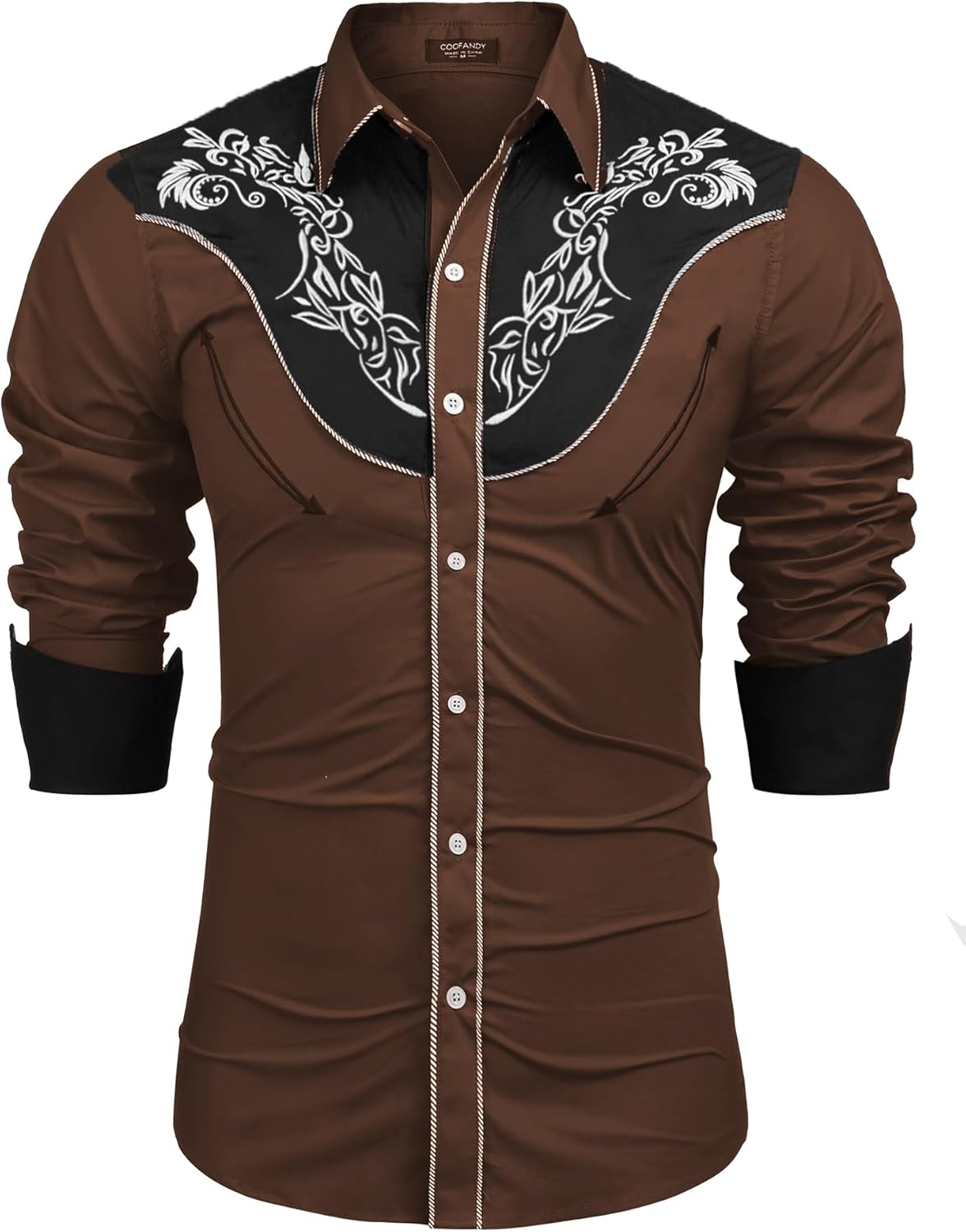 COOFANDY Men's Western Cowboy Shirt with Rose Embroidery Style