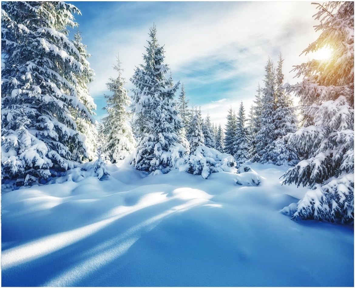 10X8FT Winter Snow Forest Backdrop for Christmas Celebrations