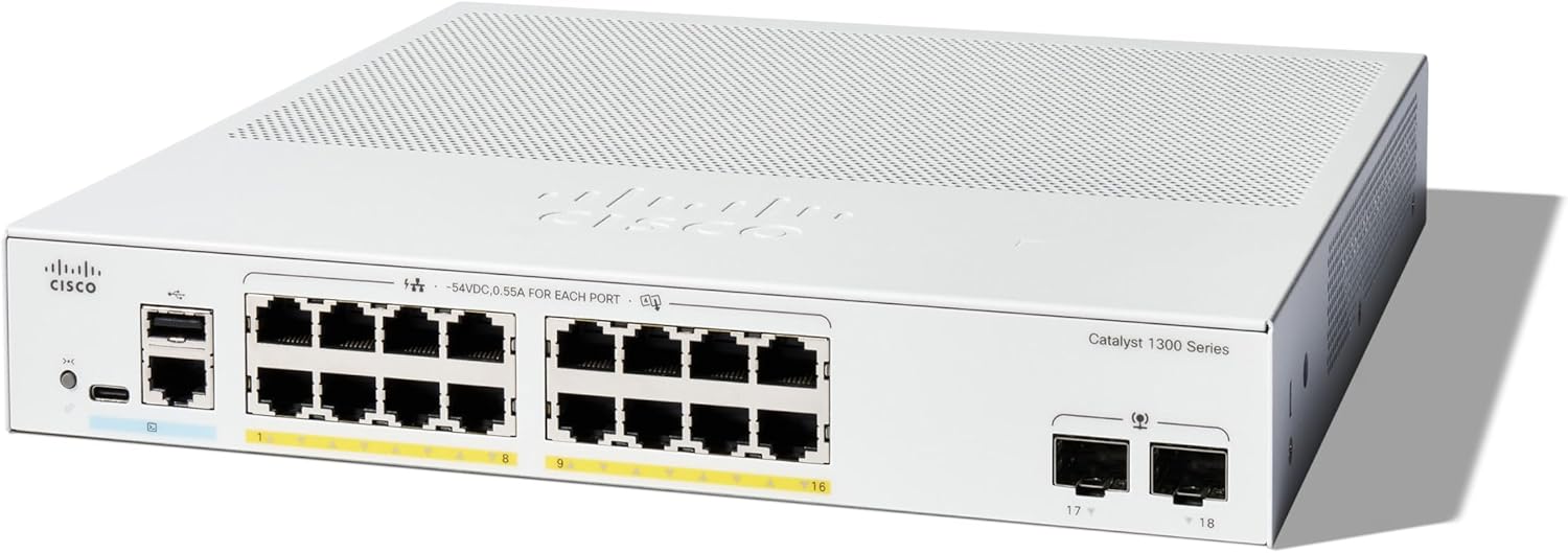 Cisco Catalyst 1300-16P-2G Managed Switch for Small Business Needs