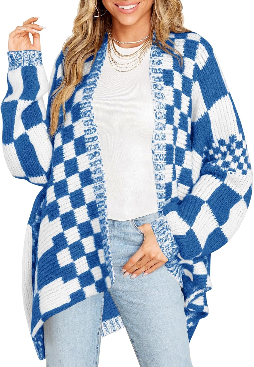Stylish Oversized Checkered Sweater Cardigans for Women