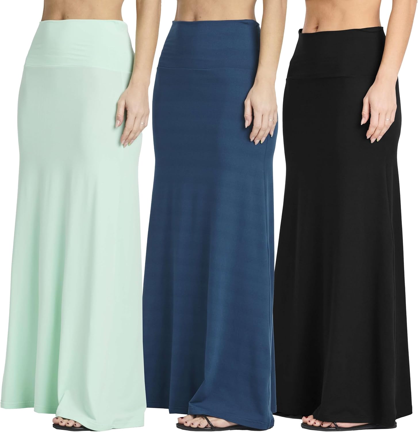 Women's Ultra-Soft Flowy Maxi High Waisted Long Skirts Trio