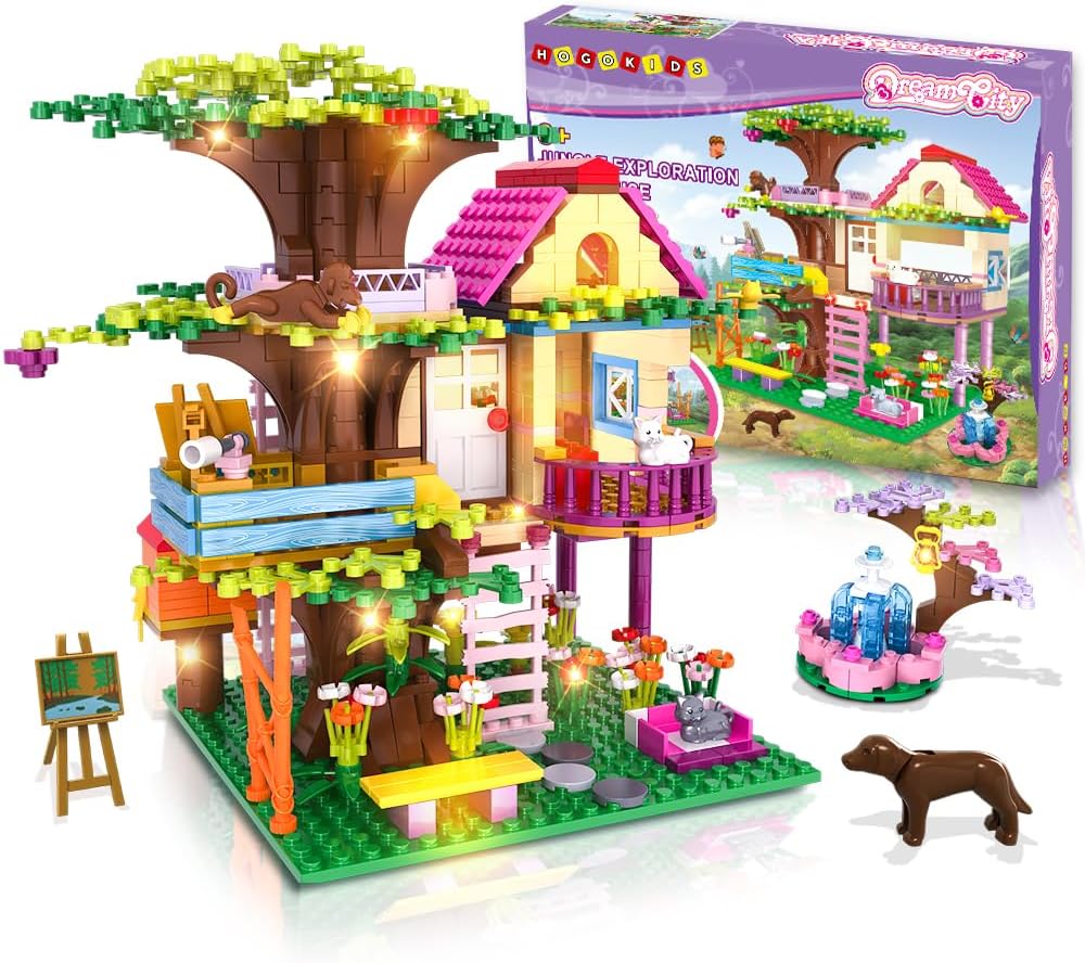HOGOKIDS Tree House Building Set with LED Light for Kids Fun