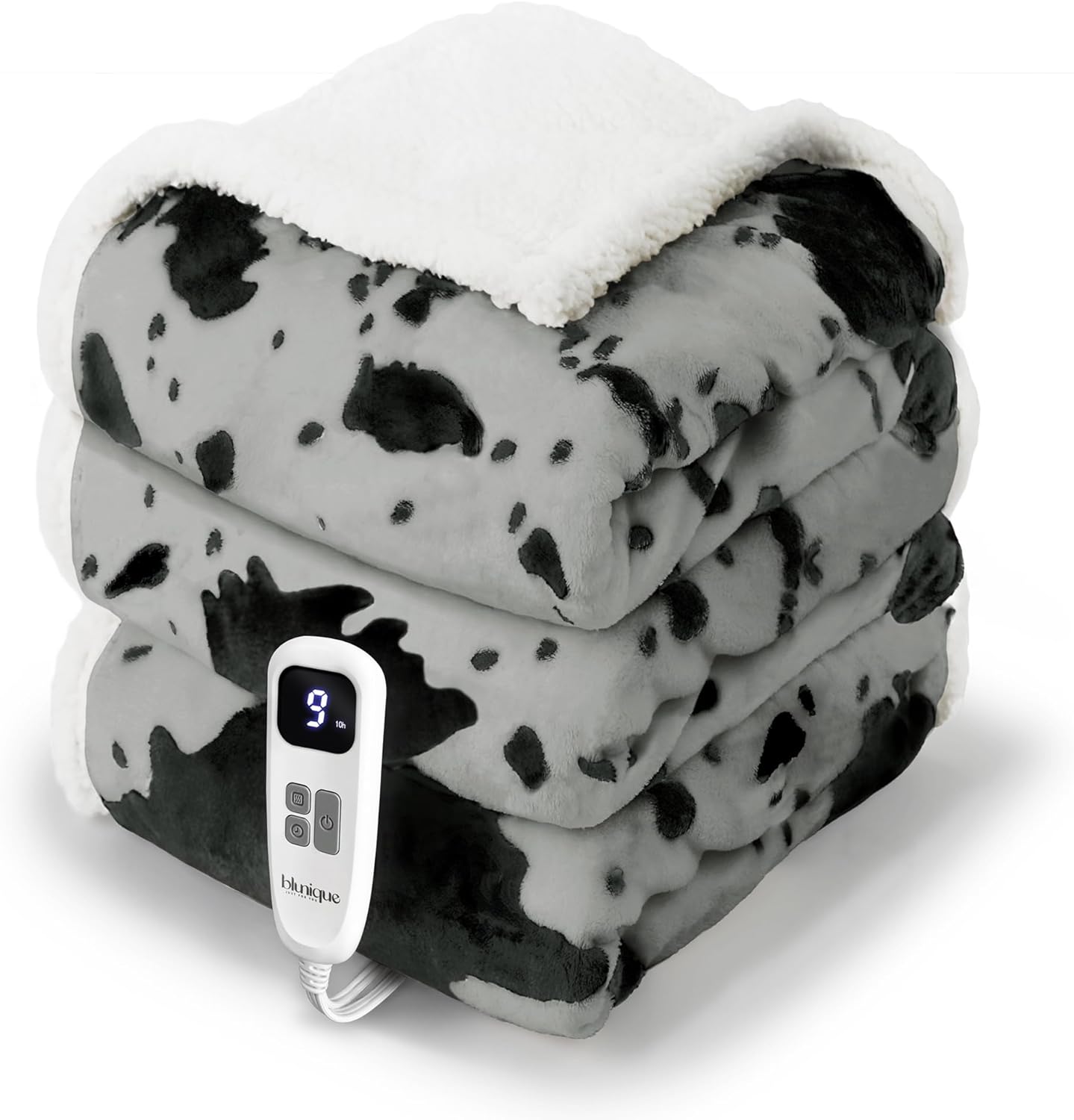 Cow Print Heated Blanket with 10 Heat Levels for Ultimate Comfort