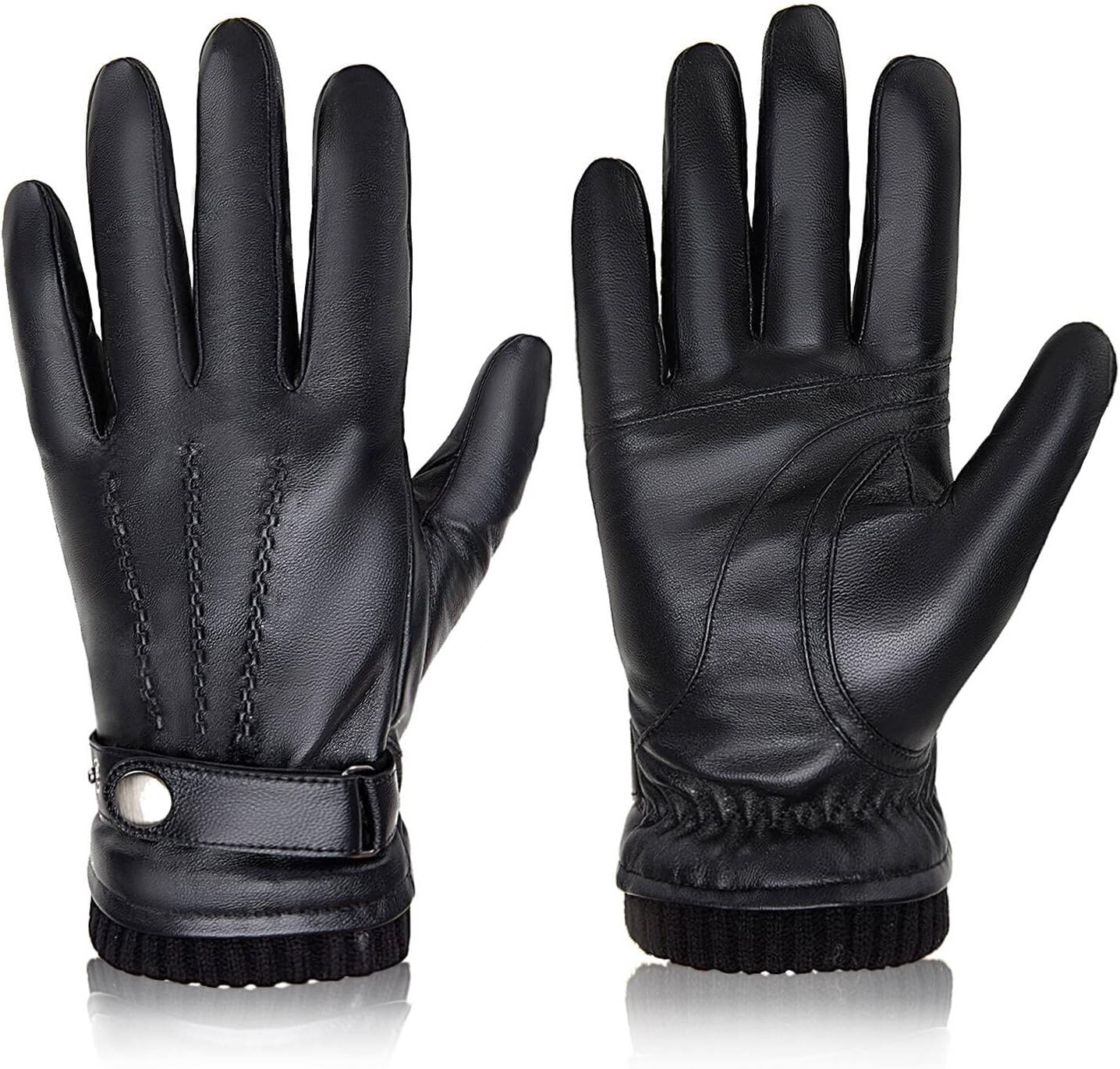 BISON DENIM Men's Winter Sheepskin Gloves, Touchscreen Driving Gloves