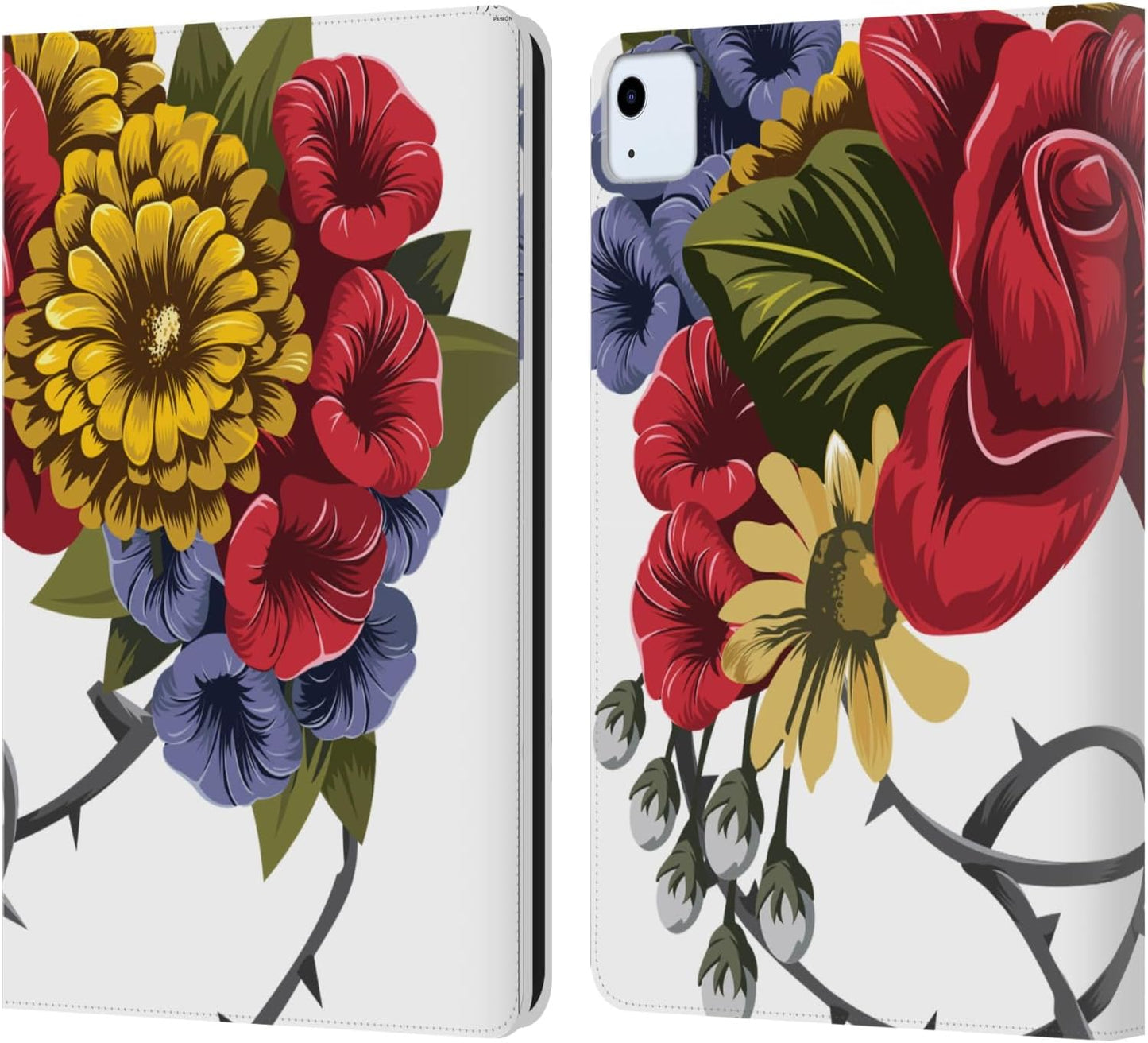 Frida Kahlo Bunch Red Florals Leather Wallet Case for iPad Air