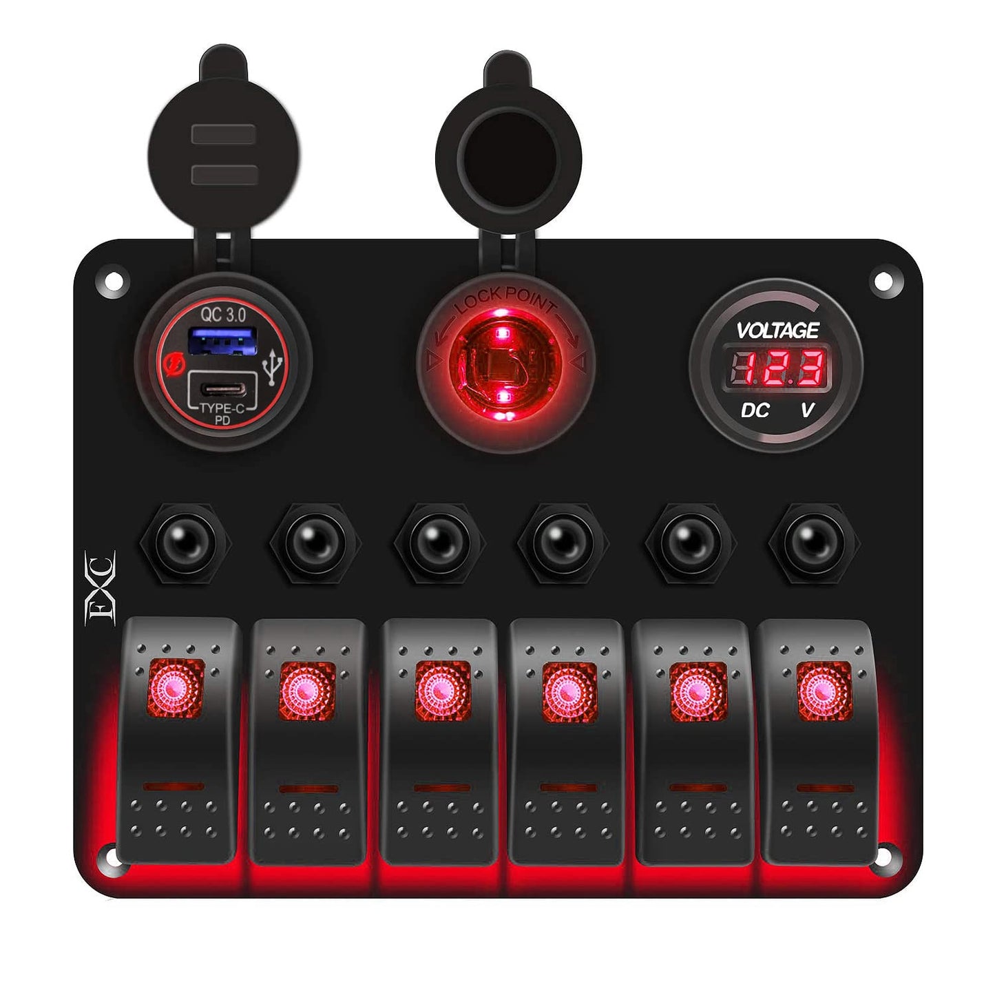 FXC Waterproof Marine Boat Rocker Switch Panel with USB Ports