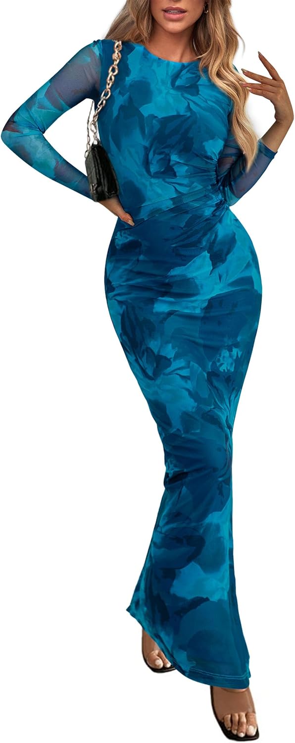 Stylish Bodycon Maxi Dress for Women with Floral Print Design