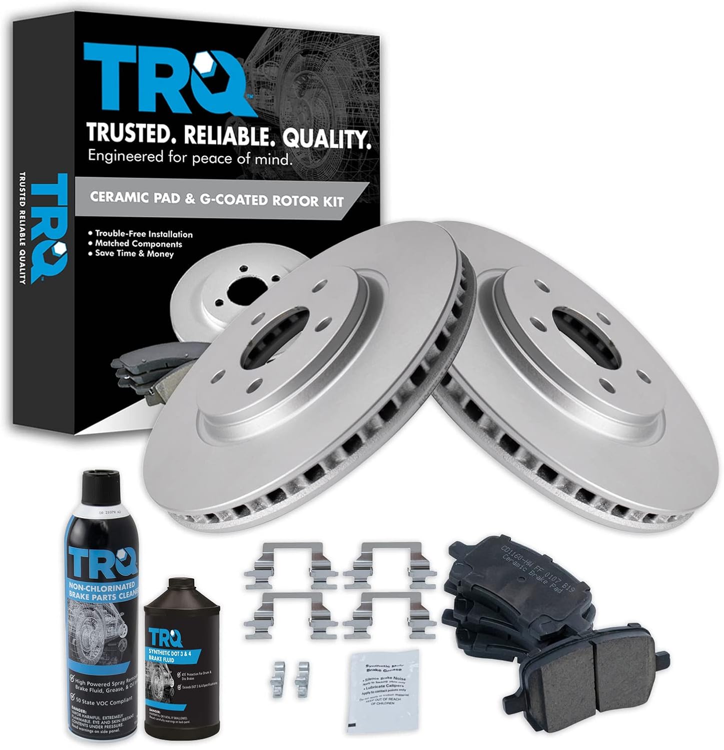 TRQ Front Ceramic Brake Pad & Coated Rotor Kit for Malibu G5 G6
