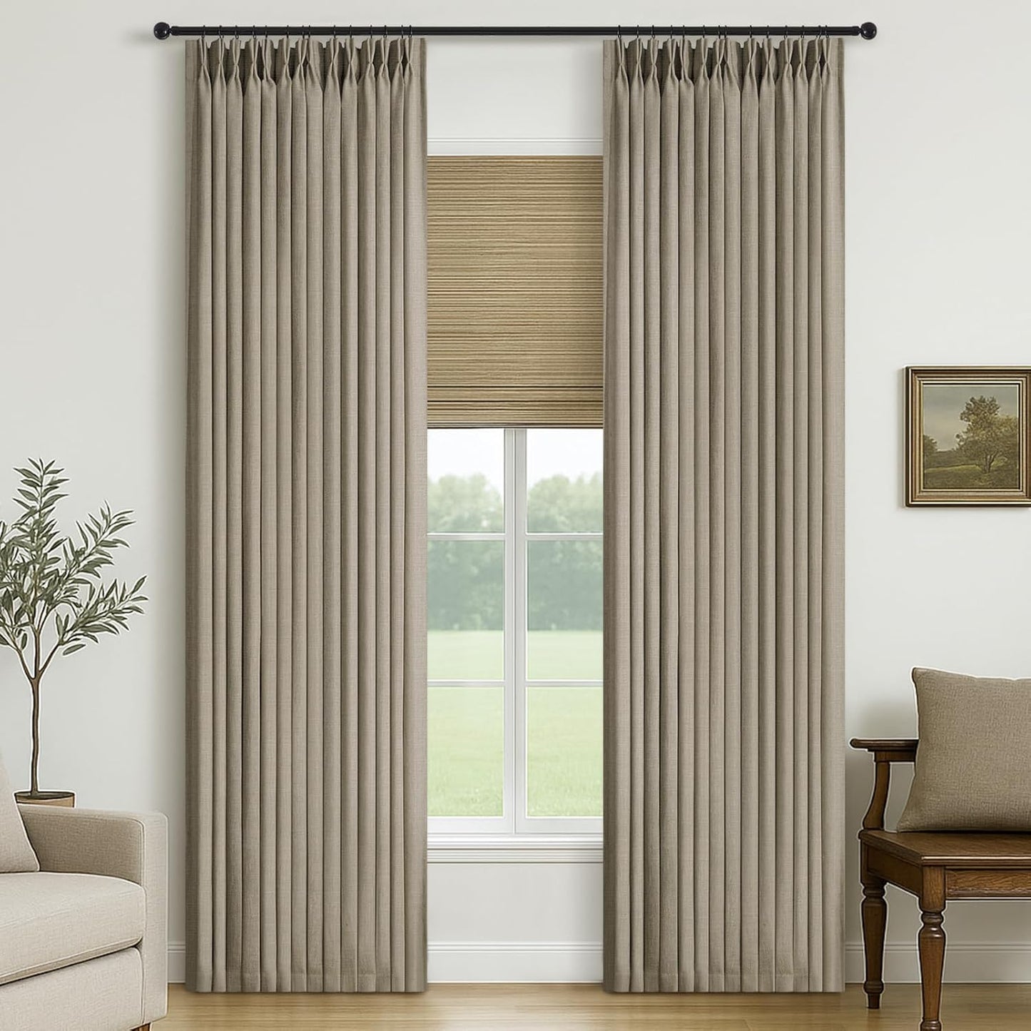 Burlap Flax Linen Curtains Pinch Pleated 84 Inch Long Panels