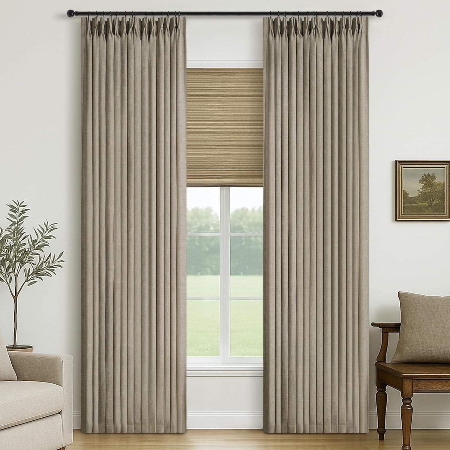 Burlap Flax Linen Curtains Pinch Pleated 84 Inch Long Panels