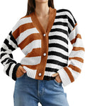 Womens Striped Cardigan Sweaters V Neck Open Front - Cozy Layering