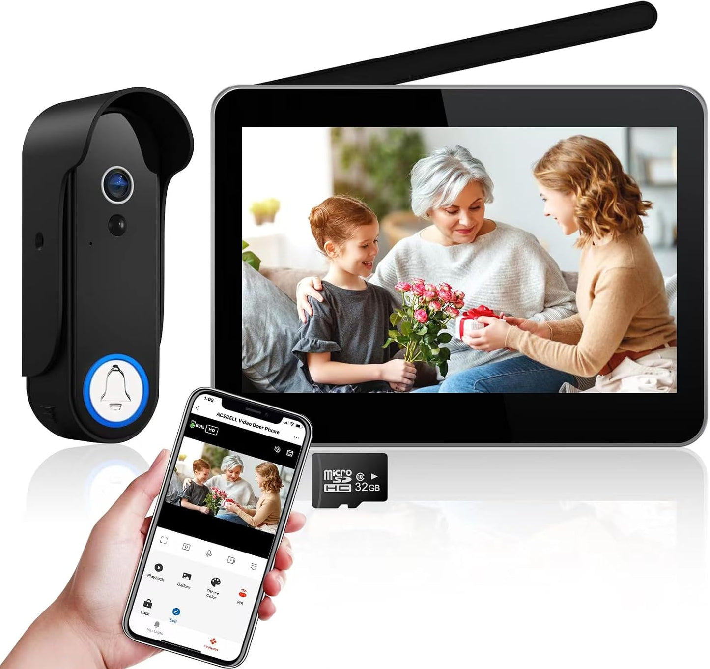 ACEBELL 1080P WiFi Video Doorbell - No Monthly Fees