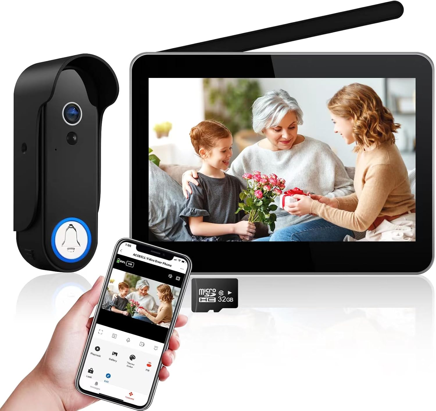 ACEBELL 1080P WiFi Video Doorbell - No Monthly Fees