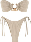 Metallic Sparkly Glitter Bandeau Bikini for Women - Cutout Two Piece