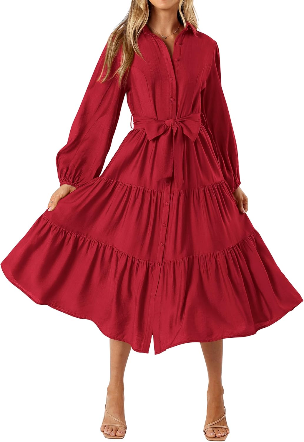 MASCOMODA Womens Long Sleeve Midi Dress for Casual Elegance