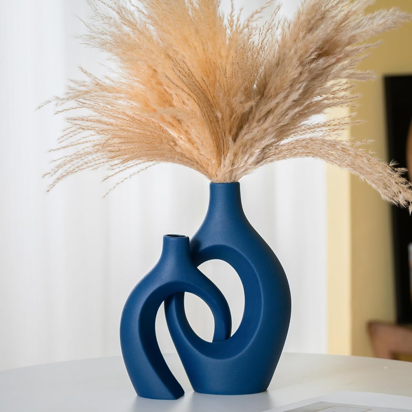 Snuggle Hollow Ceramic Vase Set of 2 for Modern Home Decor