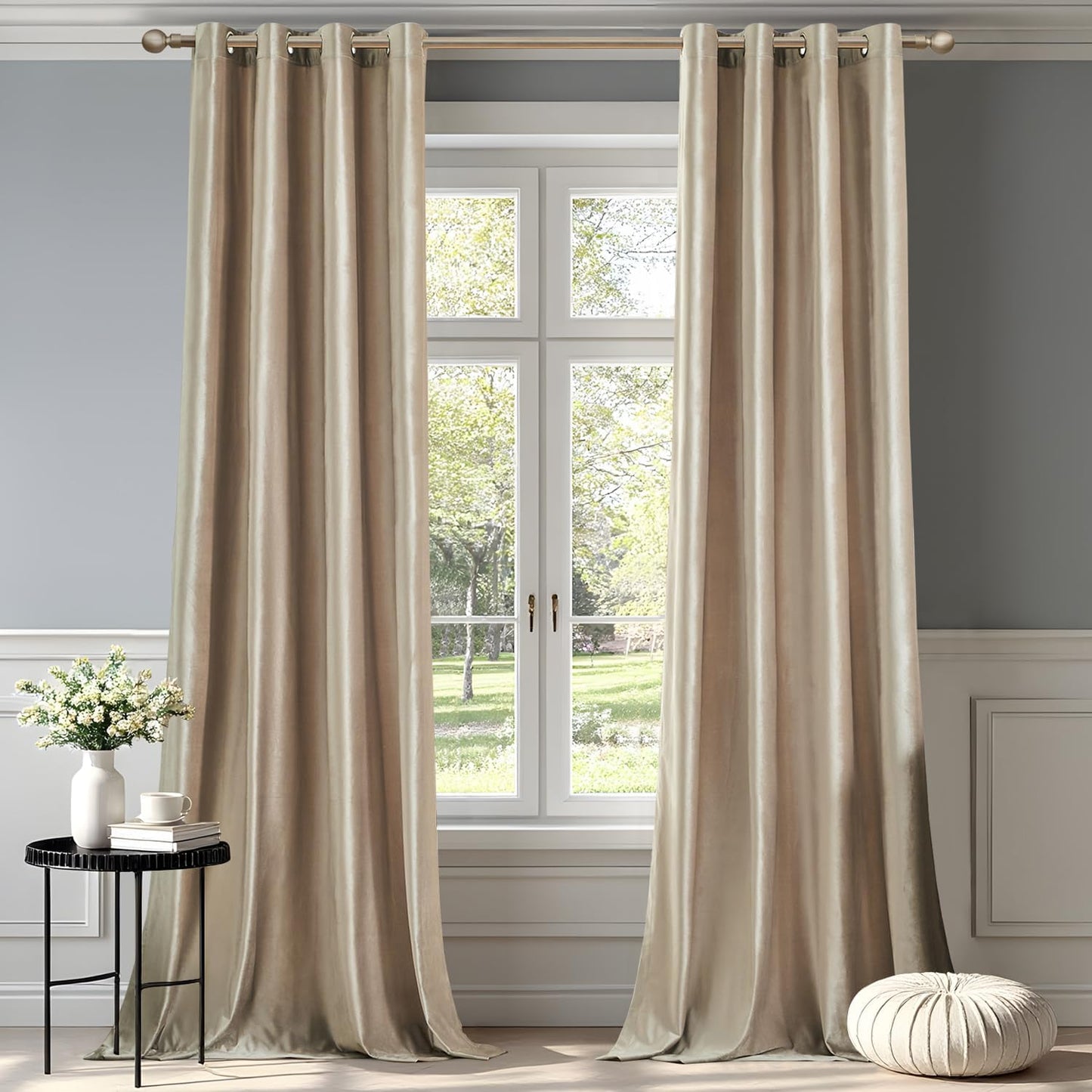 Champagne Velvet Curtains 108 inch Length for Living Room