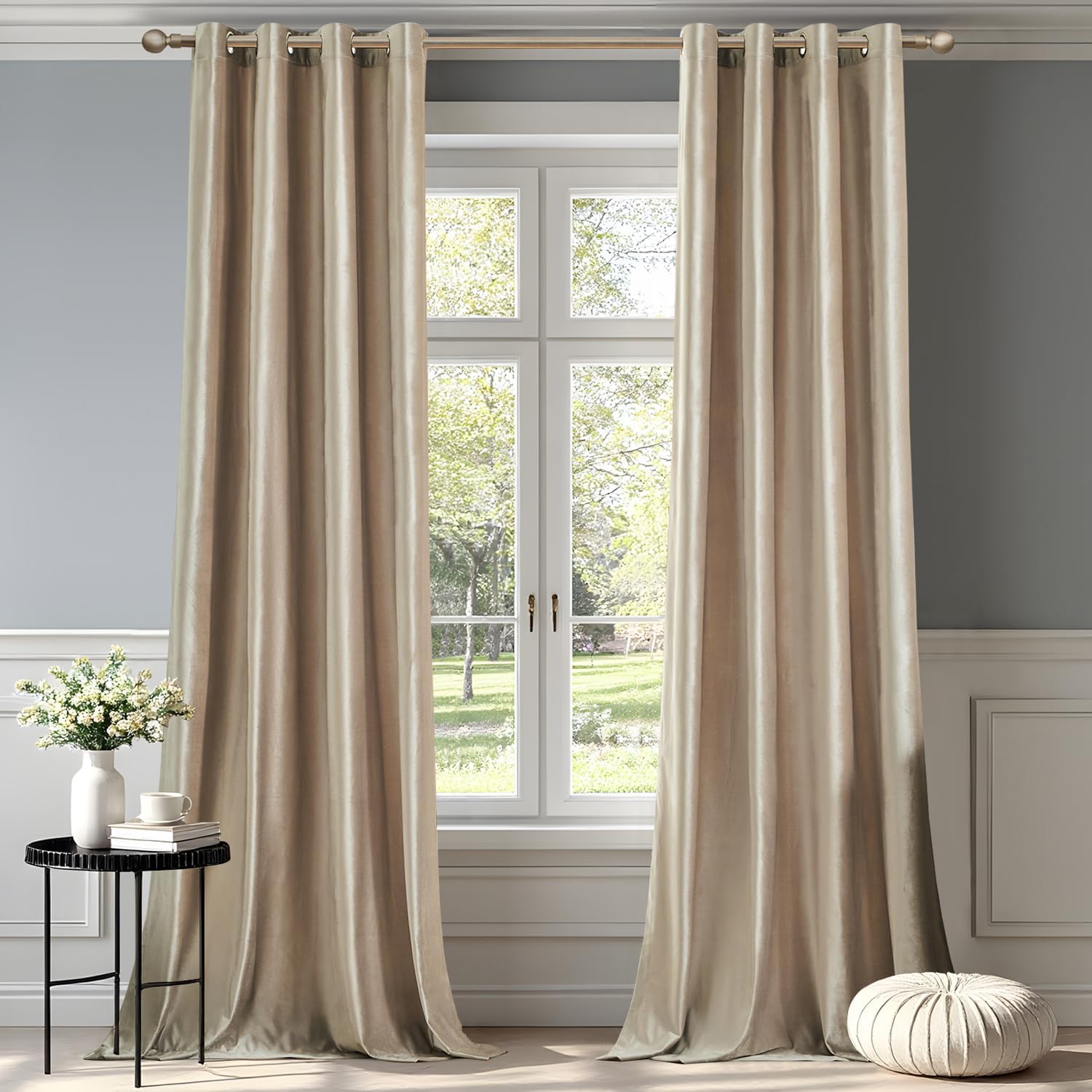 Champagne Velvet Curtains 108 inch Length for Living Room