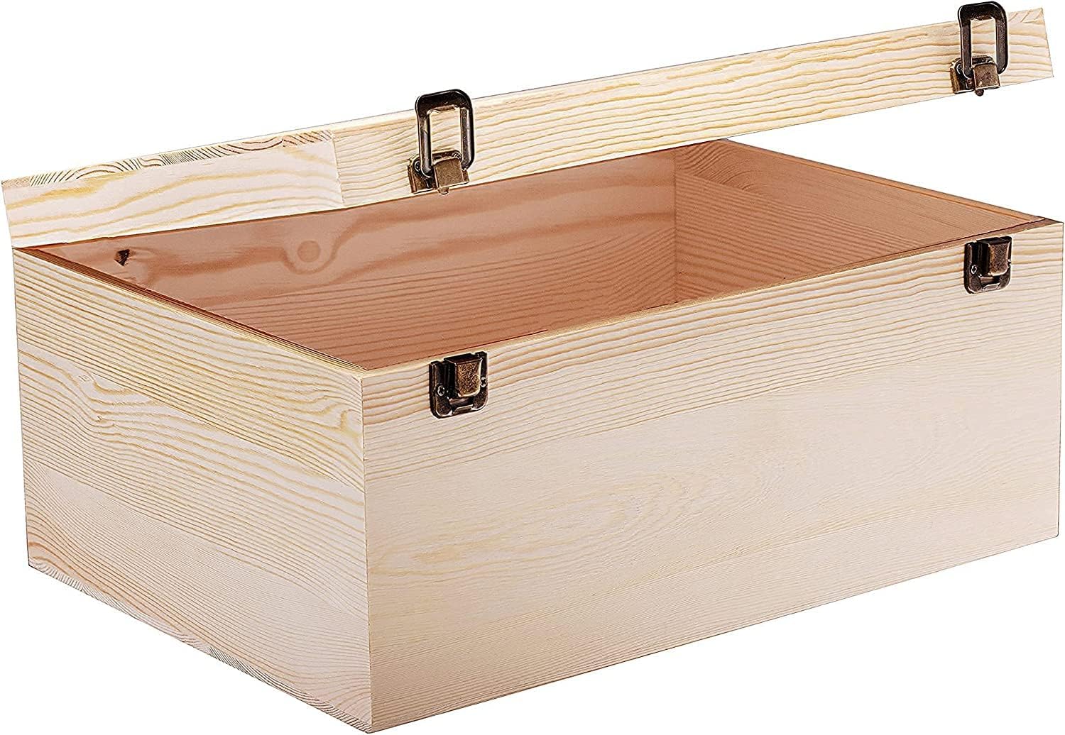 Large Wooden Box for Crafts and Keepsakes - Unfinished Pine Wood
