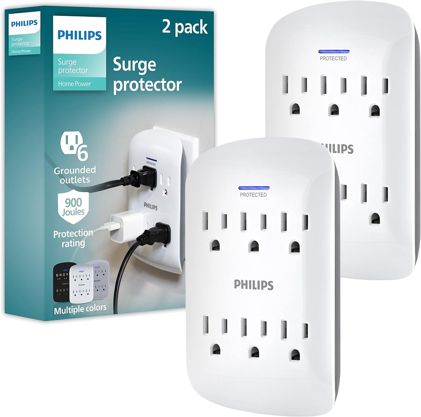 Philips Surge Protector Duo: 900 Joules, Space Saving Design