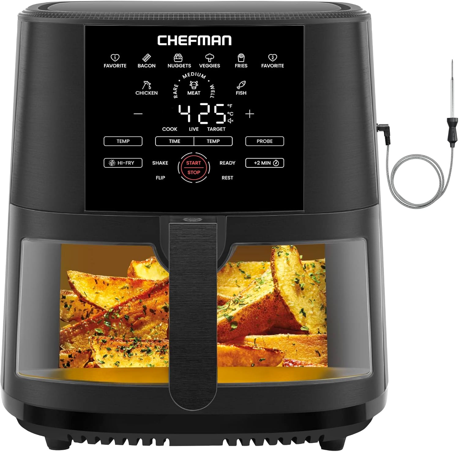 Chefman 8 Qt Air Fryer with Probe Thermometer - 8 Presets, Compact Design