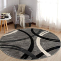 Wavy Circles Round Rug 8 ft - Soft Jute-Backed Gray Accent