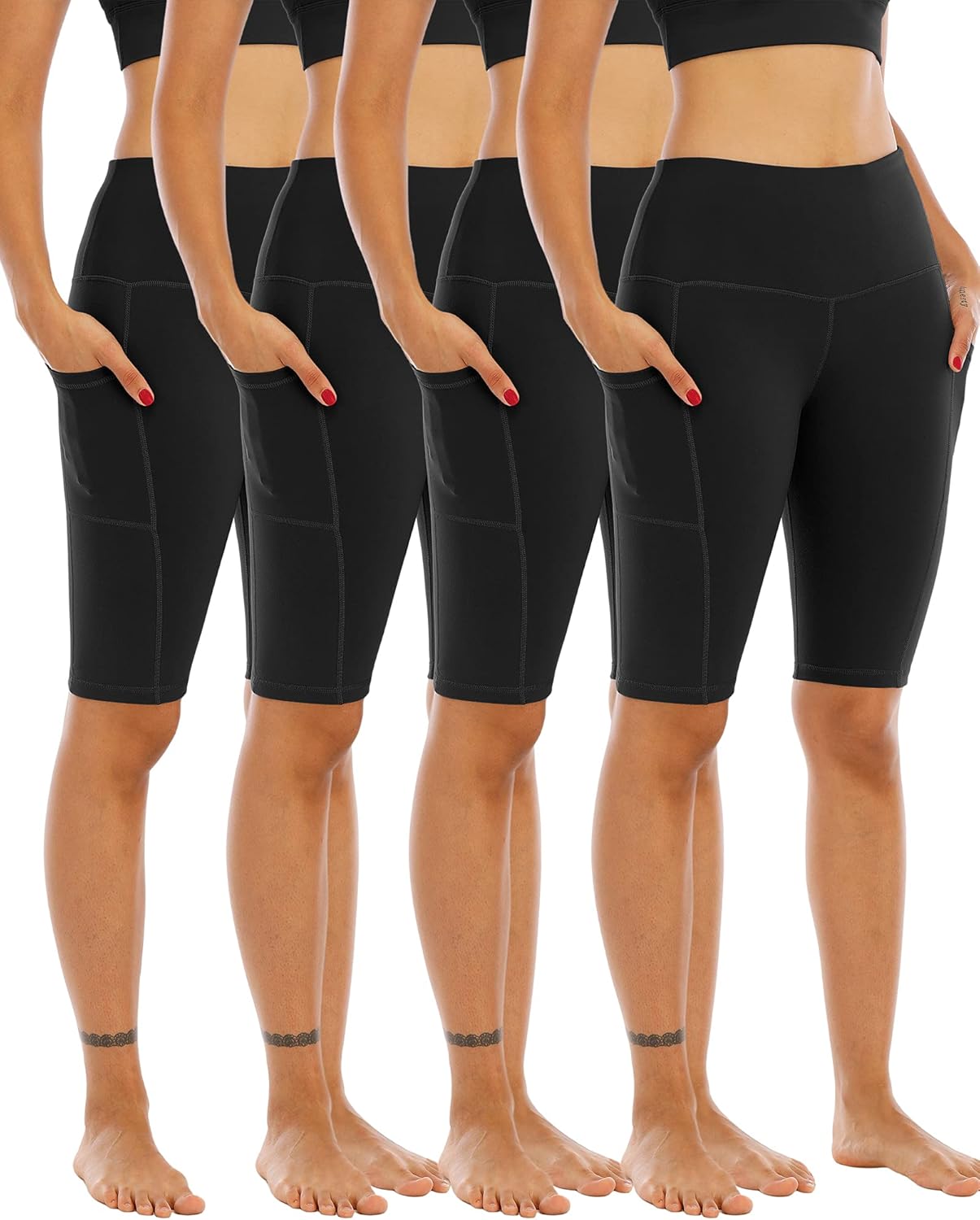 Biker Yoga Shorts with Pockets for Women - 4 Pack Value Set