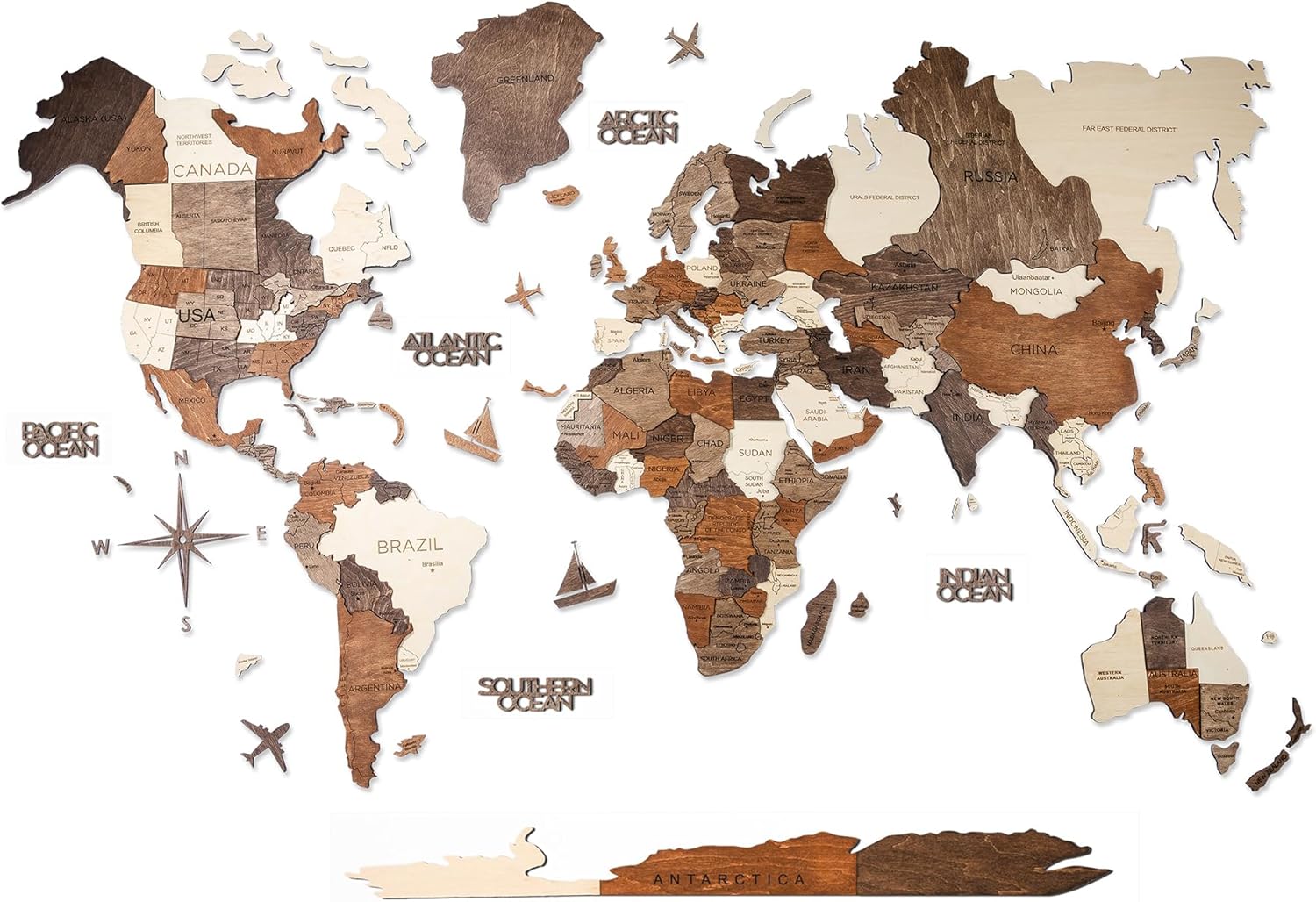 Handmade 3D Wood World Map Wall Art for Travel Lovers
