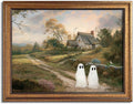 Gold Framed Vintage Halloween Wall Art - Cute Ghost Canvas