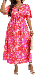 Floerns Women's Plus Size Boho Floral V Neck Long Dress (Style BMXZ)