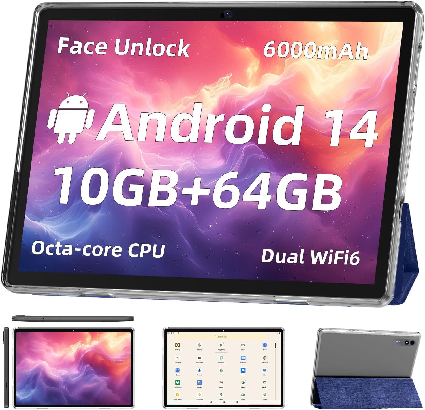 TUOHAITIME Android 14 Tablet: 10 inch, Octa Core Power