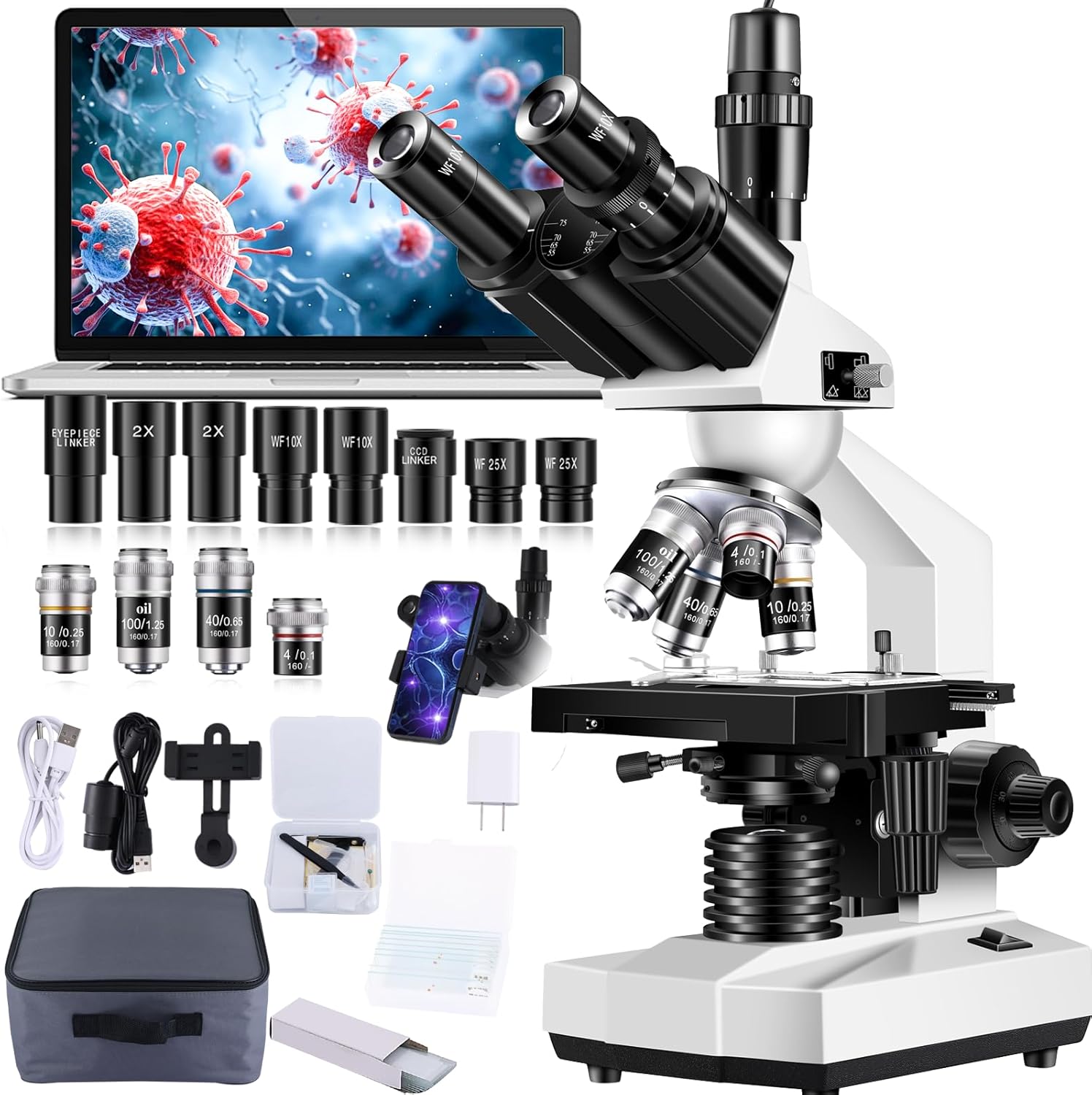 Trinocular Microscope 40X-5000X Magnification for Laboratory Use